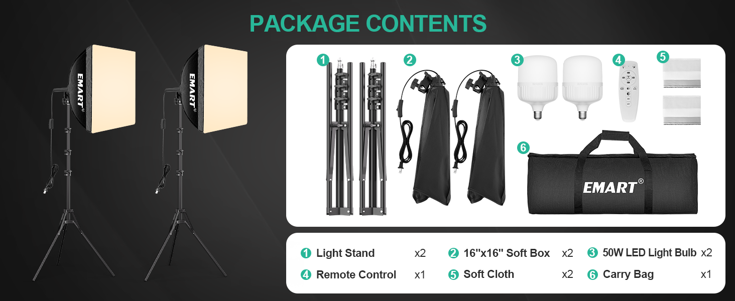 Softbox Photography Light Kit Pull Soft Box with Remote/APP Control package