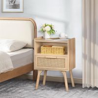 Lerliuo Rattan Nightstands Set of 2, Boho Side Table with Drawer Open Shelf, Cane Accent Bedside End Table with Solid Wood Legs for Bedroom, Dorm and Small Spaces (Natural) - Image 8