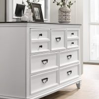 Roundhill Furniture Clelane Wood Bedroom Set with Shiplap Panel Queen Bed, Dresser, Mirror, Nightstand, and Chest in Weathered White and Dark Gray - Image 7