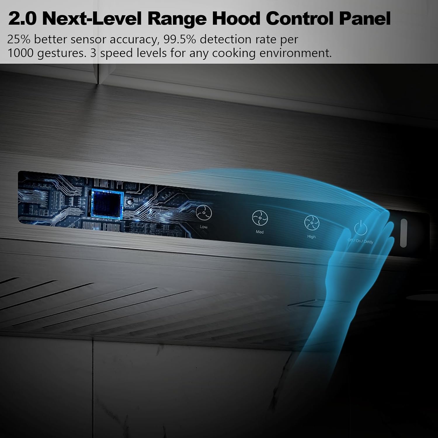 Range Hood 42 Inch Under Cabinet, 980CFM Fast Venting Ducted, Kitchen Hood With 3 Speed Gesture Sensing & Touch Control, Stainless Steel Stove Hood With LED Light And 2 Baffle Filters - Image 4