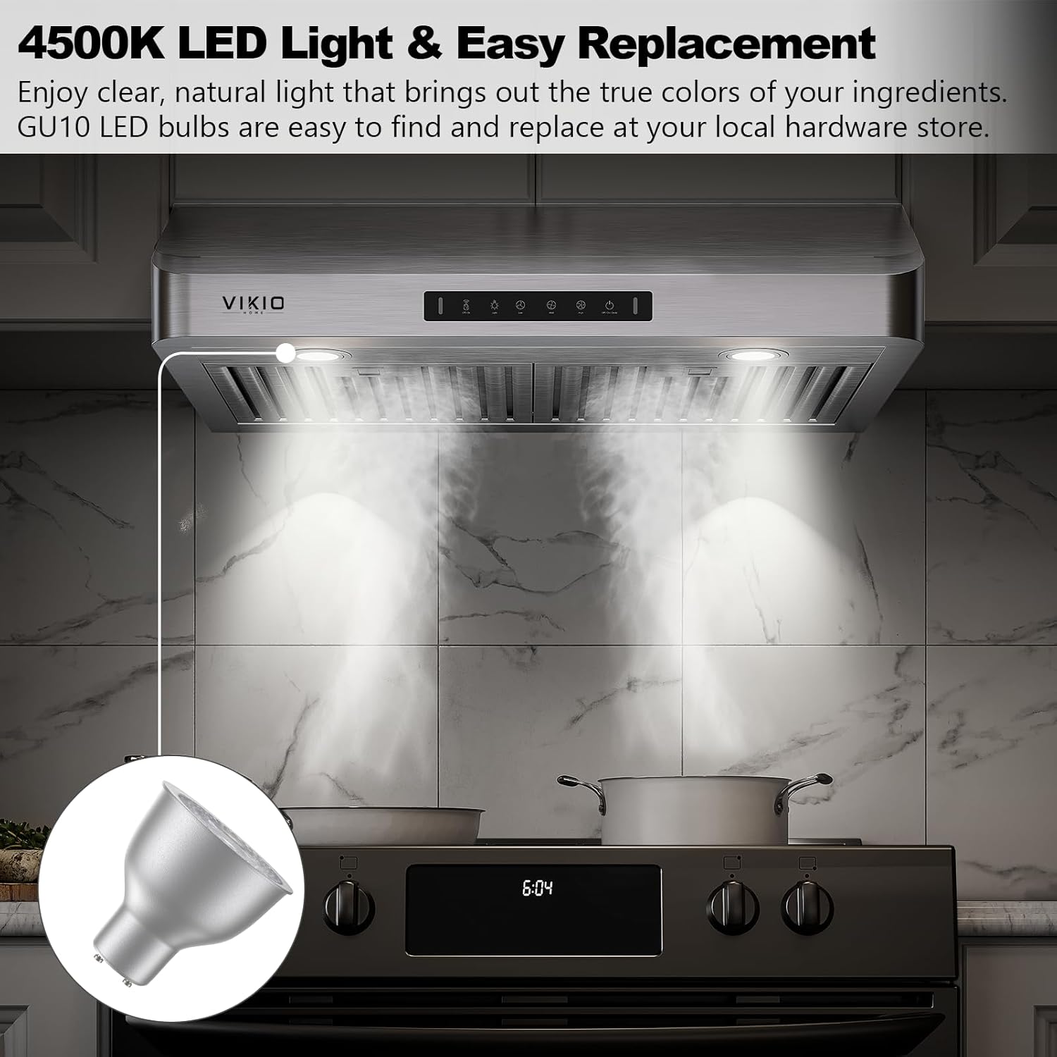 Range Hood 42 Inch Under Cabinet, 980CFM Fast Venting Ducted, Kitchen Hood With 3 Speed Gesture Sensing & Touch Control, Stainless Steel Stove Hood With LED Light And 2 Baffle Filters - Image 5