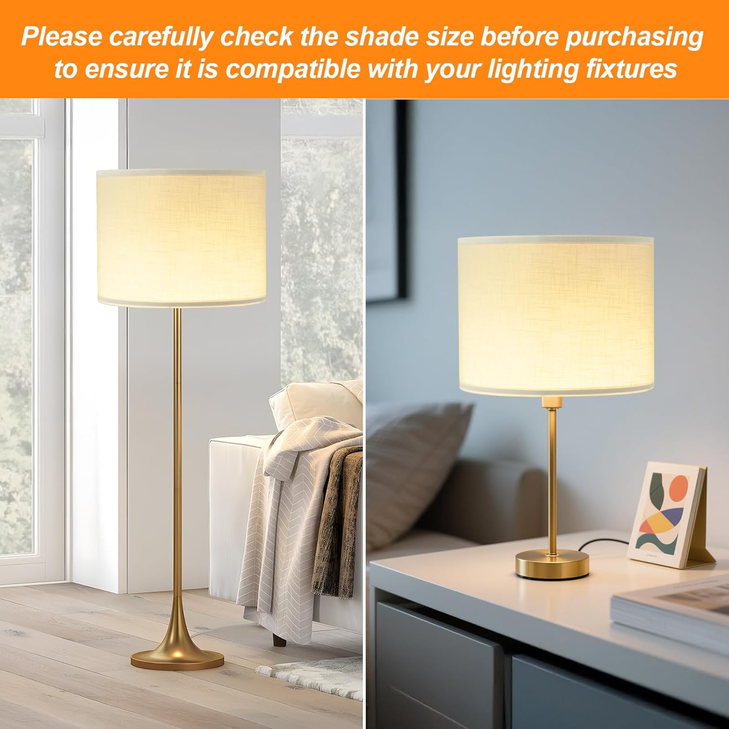 White Linen Lamp Shade,Drum lamp shade for table lamps 13" Top x 13" Bottom x 10" High,Replacement Large Fabric Lampshade for Floor Lamps and Bedside Lamps, Easy Assembly Required(Spider Fitter) - Image 3