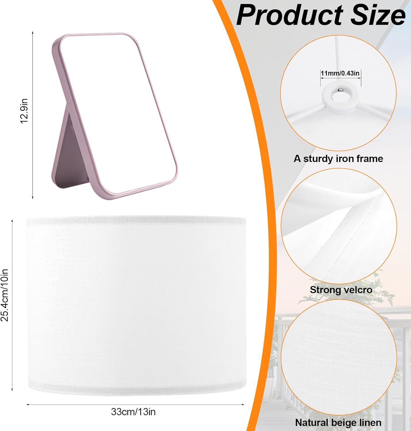 White Linen Lamp Shade,Drum lamp shade for table lamps 13" Top x 13" Bottom x 10" High,Replacement Large Fabric Lampshade for Floor Lamps and Bedside Lamps, Easy Assembly Required(Spider Fitter) - Image 4