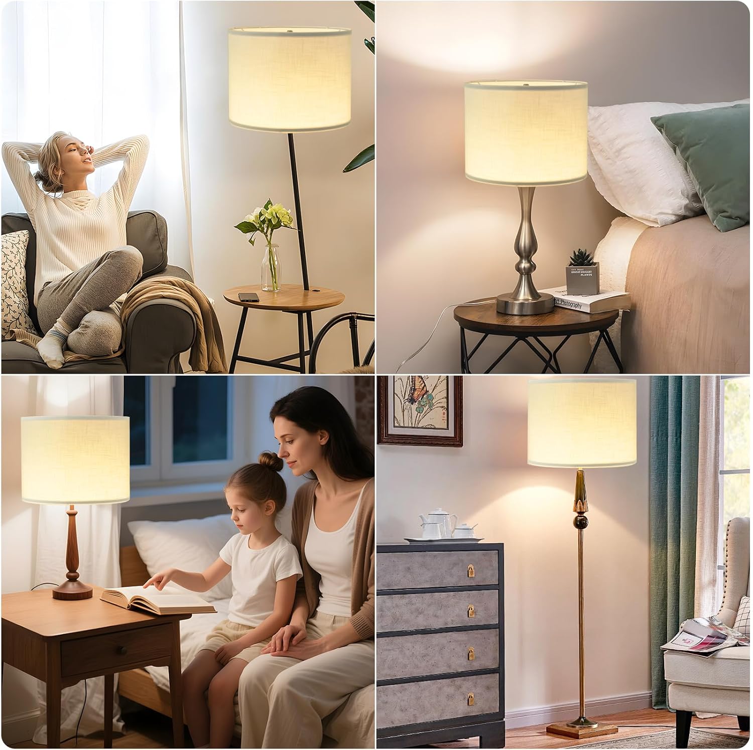 White Linen Lamp Shade,Drum lamp shade for table lamps 13" Top x 13" Bottom x 10" High,Replacement Large Fabric Lampshade for Floor Lamps and Bedside Lamps, Easy Assembly Required(Spider Fitter) - Image 5