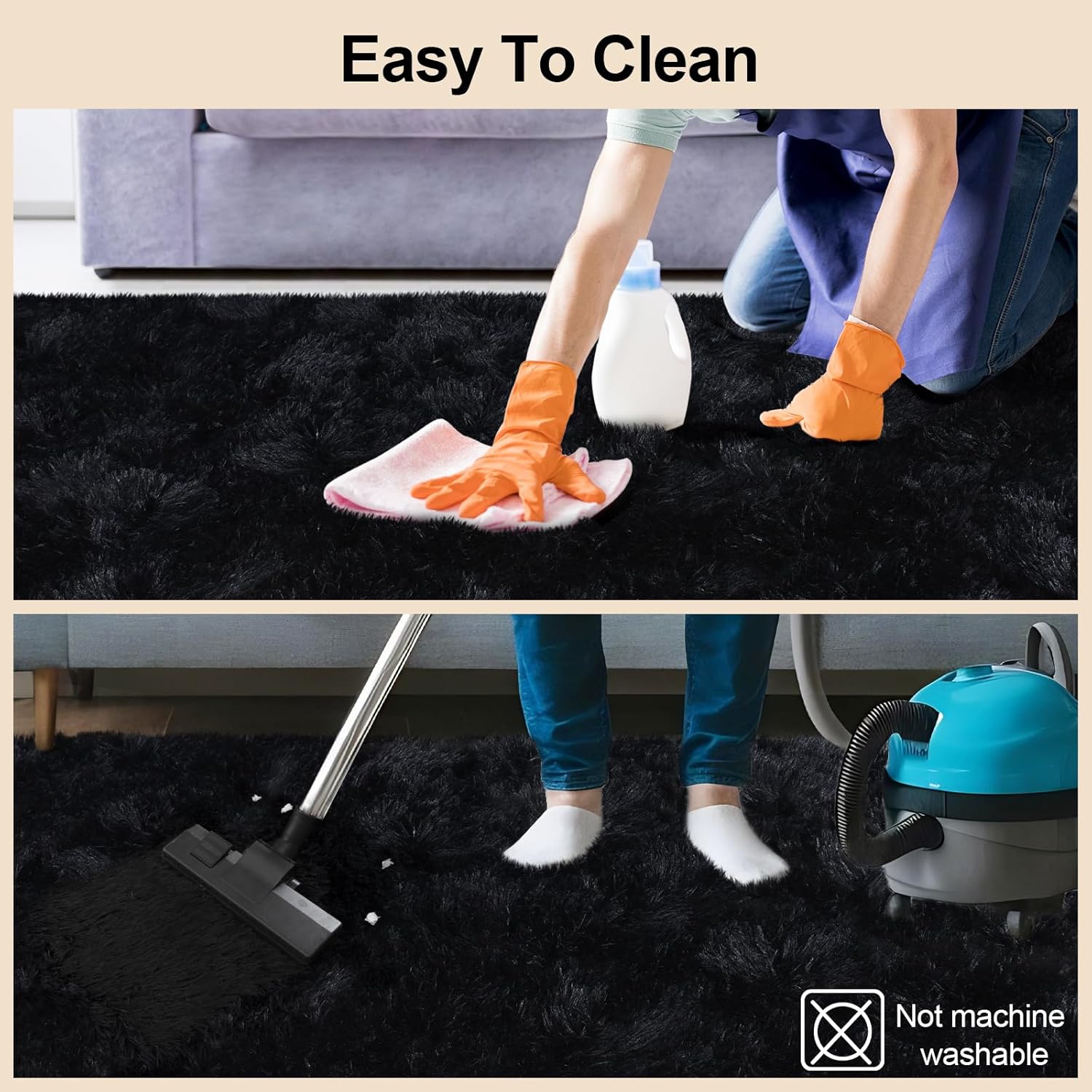 Black Rugs for Living Room, 4x6 Feet Large Fluffy Area Rugs for Bedroom, Soft Carpet Shag Kids Rug with 4 Non-Slip Rug Pads(4ft x 6ft, Black) - Image 4