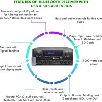1000 Watts 2 Room Bluetooth Home Amplifier and Receiver with USB and SD Reader, (Qty 6) 6.5 Flush Mount in-Wall/in-Ceiling Stereo Speakers, Handheld Microphone with 10 Ft Cable - Image 5
