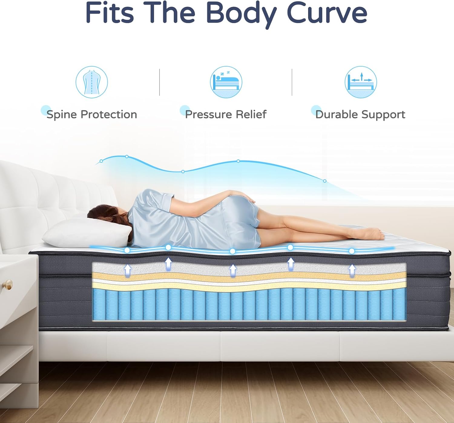 King Size Mattress - 12 Inch Hybrid King Size Mattress in a Box, Upgrade Strengthen, Gel Memory Foam King Matress with Motion Isolation, Strong Edge Support and Pocket Springs, Medium - Image 2