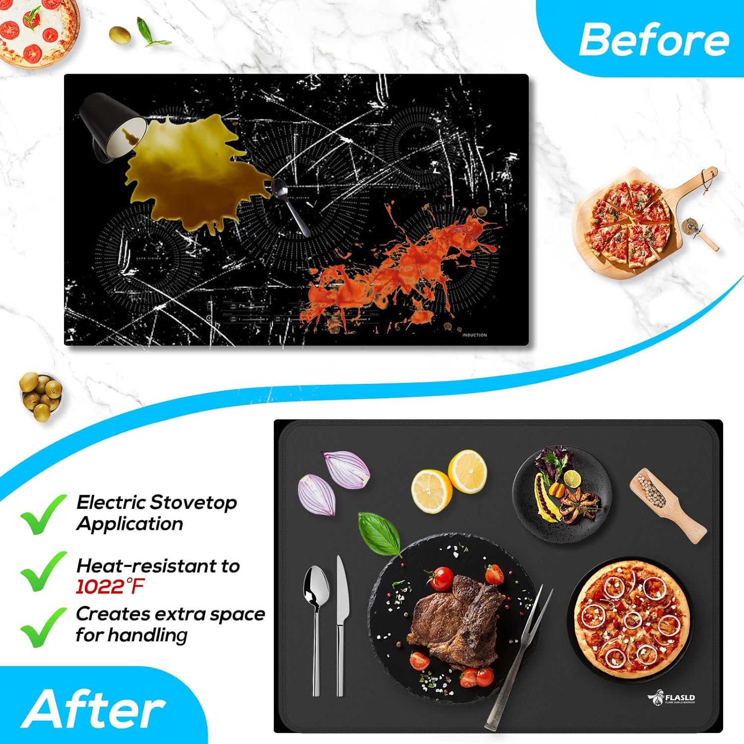 FLASLD Fireproof and Waterproof Stove Covers, Electric Stove Mat, Glass Top Protector - Ceramic Glass Cooktop - Flat Top Oven - Black-2024 inch - Image 4