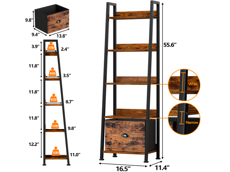 ladder shelf with drawer