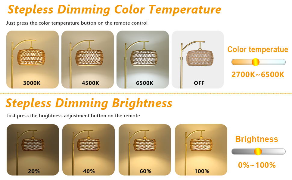 LED floor lamp for bedroom with stepless dimmable brightness & 3 Color Temperatures