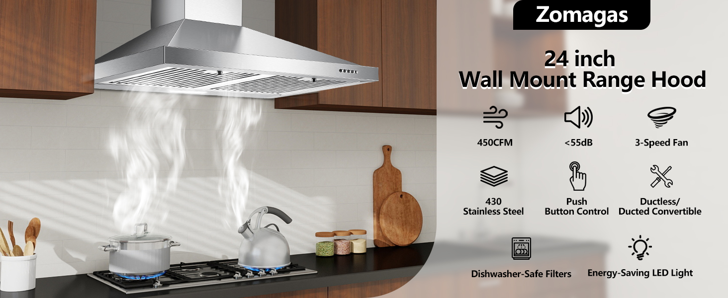 Zomagas 24 inch Wall Mount Range Hood