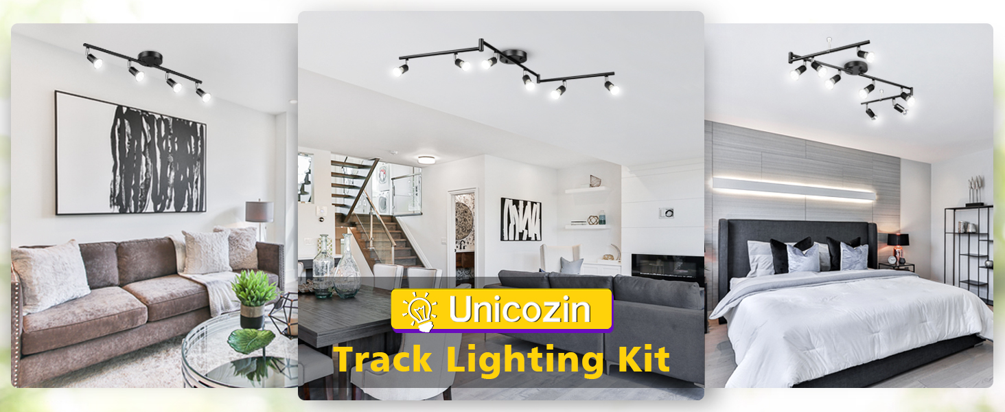 Unicozin LED Track Lighting Kit, Black 6 Way Ceiling Spot Lighting