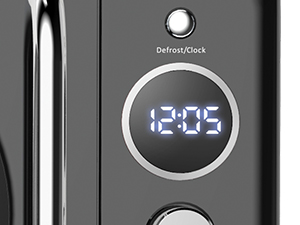 Closeup of LED display screen on Total Chef retro microwave
