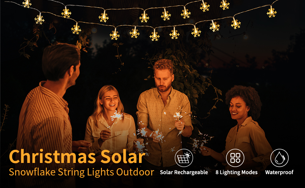 Solar Christmas Snowflake String Lights