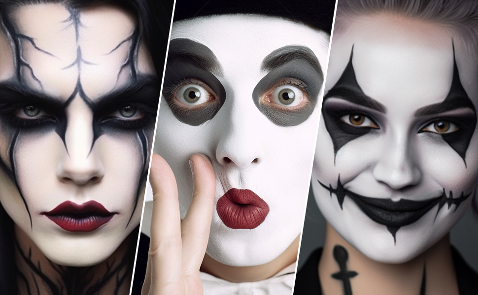 Black and White Face Paint Makeup Kit for Halloween Cosplay