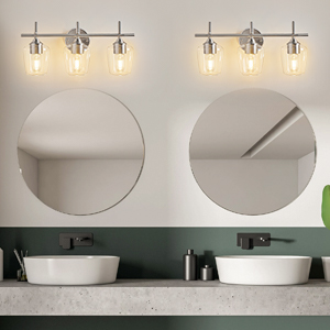 Bathroom Light Fixtures 3-Light Brushed Nickel Bathroom Vanity Light with Clear Glass Shade