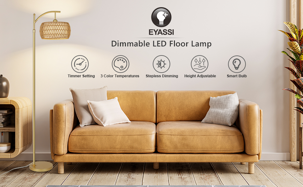 Gold Floor Lamp with Remote Control Arc floor lamps for living room bright lighting
