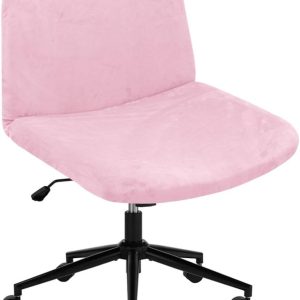 Criss Cross Desk Chair Cover Velvet Armless Office Chair Covers Cross Legged Office Chair Slipcovers Modern Mid Back Accent Chair Cover Vanity Swivel Chair Protector Pink 1 Pack