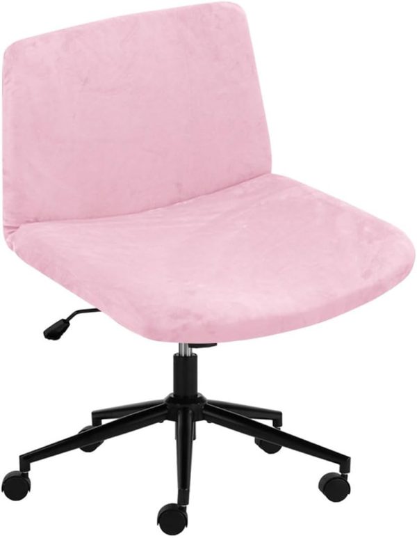 Criss Cross Desk Chair Cover Velvet Armless Office Chair Covers Cross Legged Office Chair Slipcovers Modern Mid Back Accent Chair Cover Vanity Swivel Chair Protector Pink 1 Pack