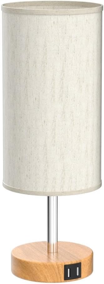 Yarra-Decor Bedside Table Lamp with USB Port - Touch Control for Bedroom Wood 3 Way Dimmable Nightstand Lamp with Round Flaxen Fabric Shade for Living Room, Dorm, Home Office (LED Bulb Included) - Image 4