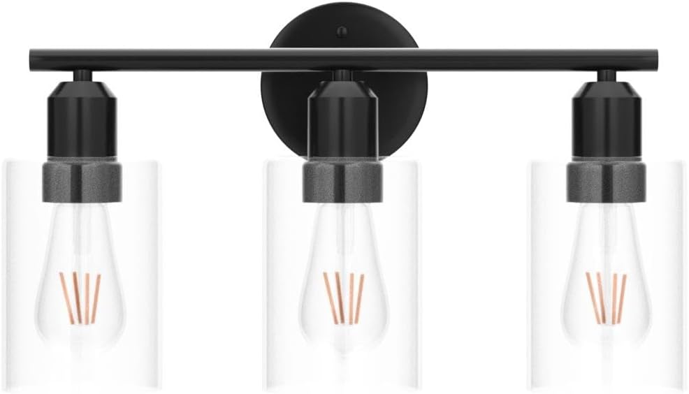 Espird Bathroom Vanity Light Fixtures Matte Black Bathroom Lighting Fixture, 3 Lights Bathroom Light Fixture Over Mirror, Modern Black Vanity Light, UL Certified Wall Sconces with Glass Shades - Image 4
