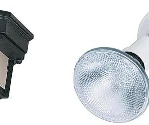 DESIGNERS FOUNTAIN 2067-BK Builder Cast Outdoor Flush Mount Ceiling Light, 10.5 in W, Black & Lithonia Lighting OFTH 300PR 120 WH M12 Adjustable Twin Par Holder Standard Outdoor Flood Light