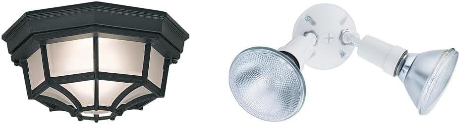 DESIGNERS FOUNTAIN 2067-BK Builder Cast Outdoor Flush Mount Ceiling Light, 10.5 in W, Black & Lithonia Lighting OFTH 300PR 120 WH M12 Adjustable Twin Par Holder Standard Outdoor Flood Light