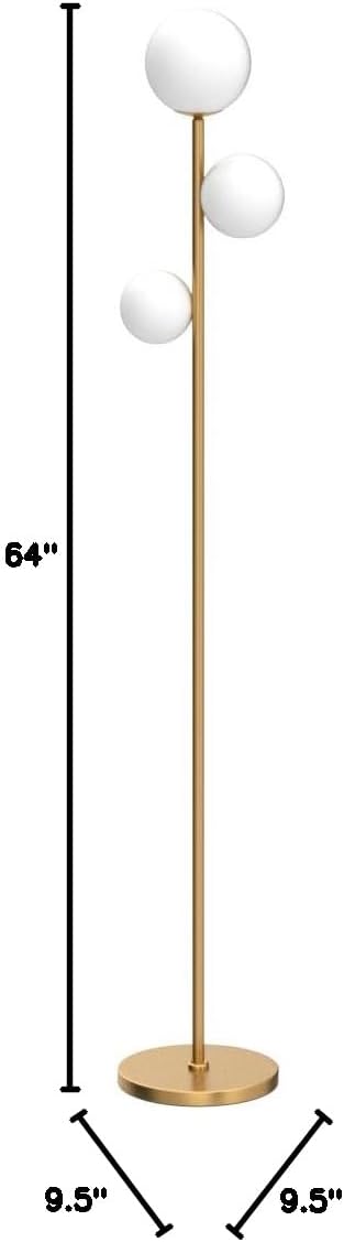 Fiqevs 3 Globe Mid Century Modern Floor Lamp for Living Room, Gold Standing Lamp with Frosted Glass Shade and 3x2700K Warm LED Bulbs, Vintage Retro Tall Lamps for Bedrooms, Office - Antique Brass - Image 8