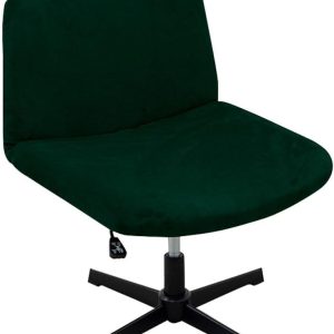 Velvet Armless Chair Cover Criss Cross Chair Cover Armless Office Desk Chair Slipcover Modern Mid Back Accent Chair Cover Washable Removable Chair Protector Without Arms Dark Green