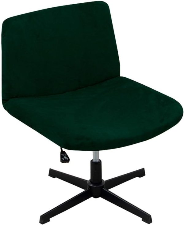 Velvet Armless Chair Cover Criss Cross Chair Cover Armless Office Desk Chair Slipcover Modern Mid Back Accent Chair Cover Washable Removable Chair Protector Without Arms Dark Green