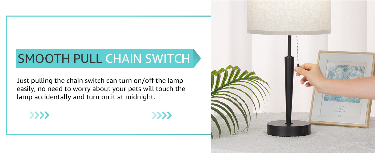 Convenient pull chain switch bedside lamps