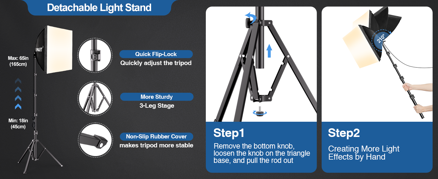 EMART Softbox Lighting Kit, detachable 65in Tripod, Professional Softbox Photography Lighting Kit