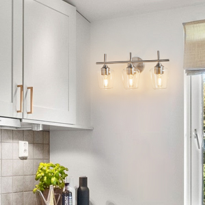 Bathroom Light Fixtures 3-Light Brushed Nickel Bathroom Vanity Light with Clear Glass Shade
