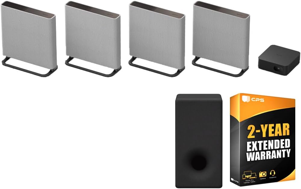 Sony HTA9M2 BRAVIA Theater Quad with 16 Total Speakers, Dolby Atmos/DTS:X Bundle with Premium SA-SW3 6.3" 200W Wireless Subwoofer + 2 Year CPS Enhanced Protection Pack