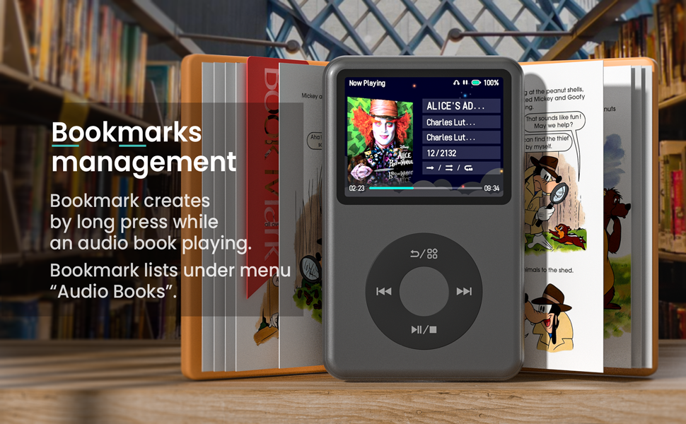 digital music player with bookmarks a-b repeat built-in speaker mp3 mp4