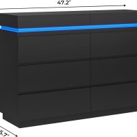 DICTAC Modern 6 Drawer Dresser with Sliding Desktop, Wide Chest of Drawers with Charging Station & LED Lights, Large Storage Tower Clothes Organizer, Black Dresser for Bedroom - Image 2