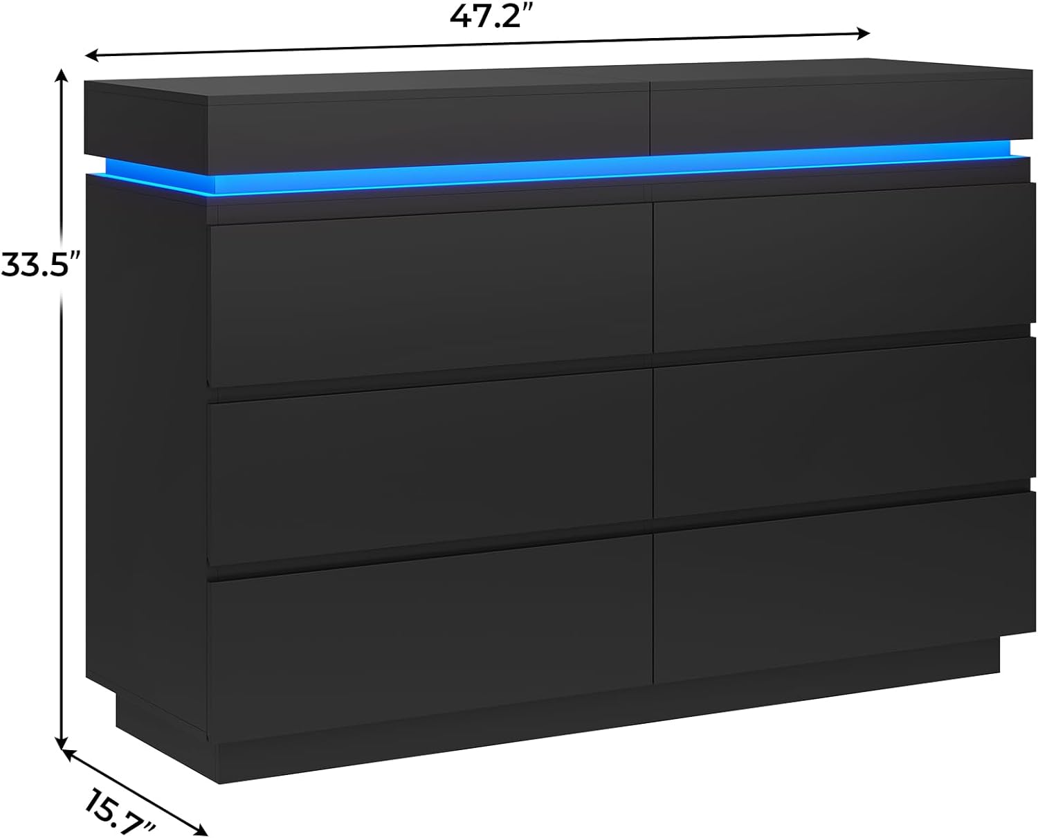DICTAC Modern 6 Drawer Dresser with Sliding Desktop, Wide Chest of Drawers with Charging Station & LED Lights, Large Storage Tower Clothes Organizer, Black Dresser for Bedroom - Image 2