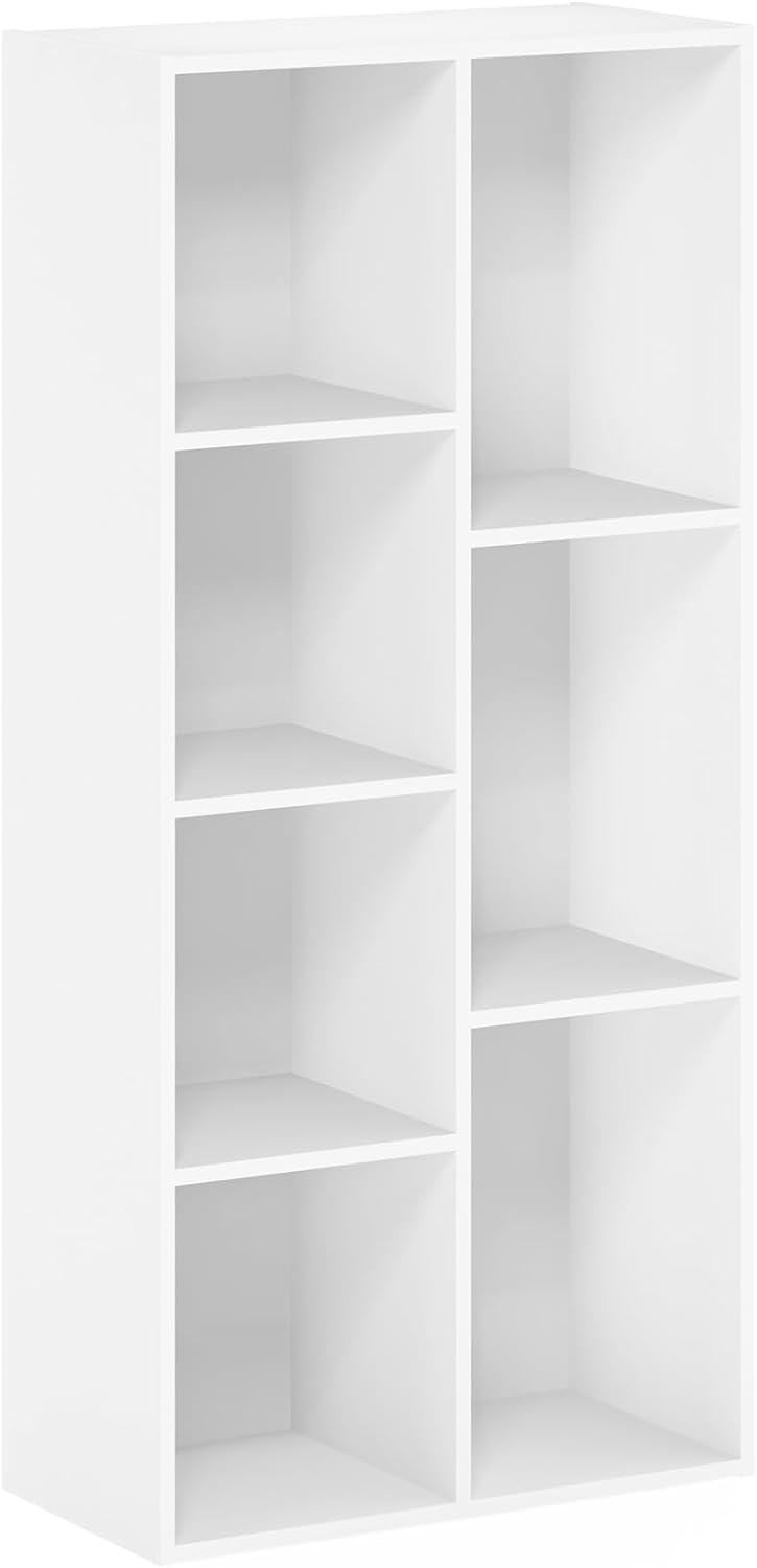 Furinno LUDER Book Shelf, 7-Cube Bookshelf, Bookcase, 9.4" x 19.5" x 41.7", for Living Room, Bedroom, Home Office, White - Image 6