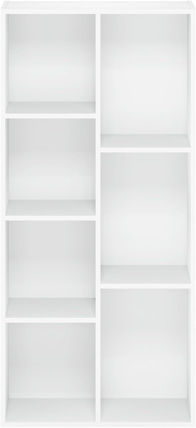 Furinno LUDER Book Shelf, 7-Cube Bookshelf, Bookcase, 9.4" x 19.5" x 41.7", for Living Room, Bedroom, Home Office, White - Image 7
