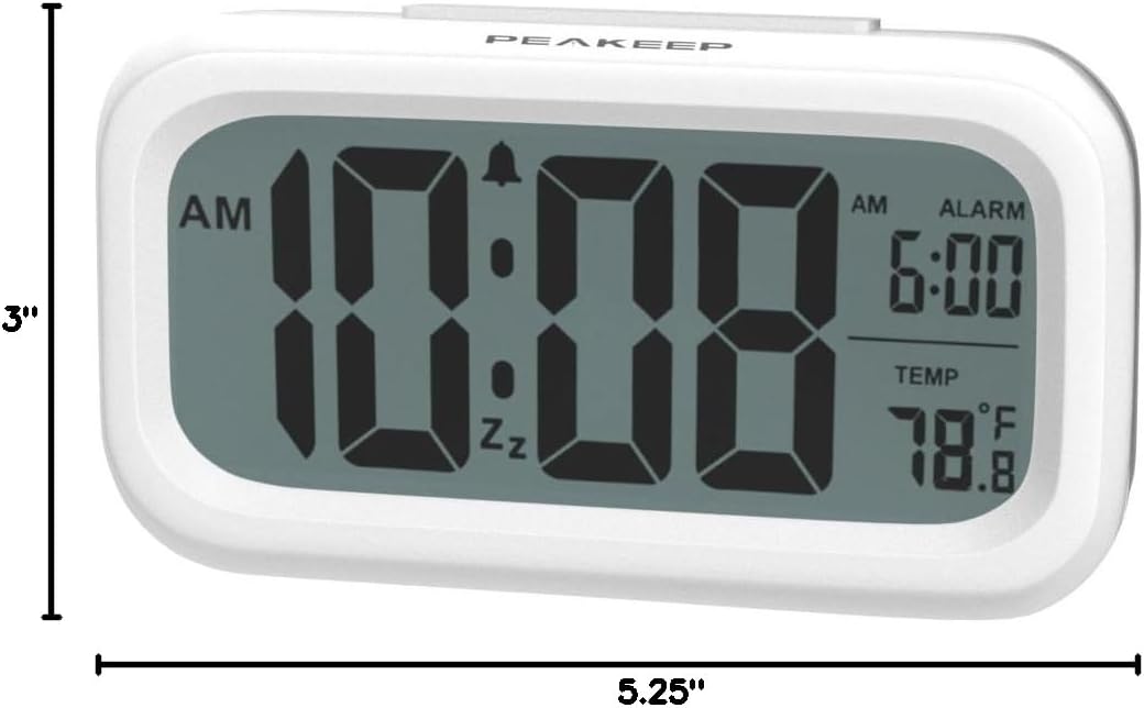 Peakeep Night Light Digital Alarm Clock Battery Operated with Indoor Temperature, Desk Small Clock (White) - Image 8