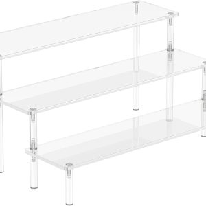 Acrylic 3 Tier Perfume Organizer Display, Cupcake Stand Holder, Large Shelf Risers for Figures, Dessert Shelves for Party, Riser Stand for Decoration and Organizer, Clear