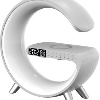 BKDRL Bluetooth Speaker Lamp with Wireless Charger, RGB Night Light, Alarm Clock, App Control - White - Image 5