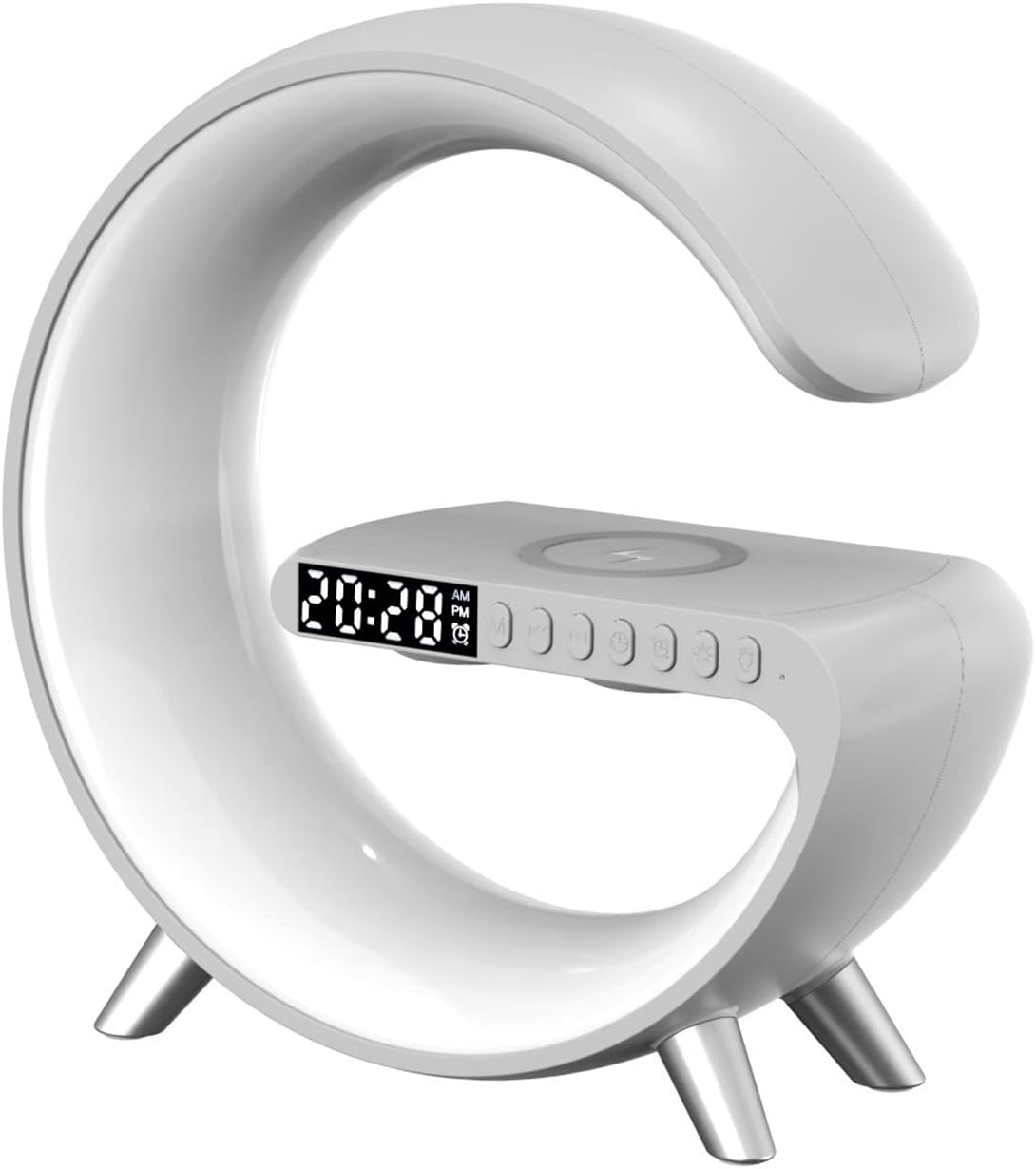 BKDRL Bluetooth Speaker Lamp with Wireless Charger, RGB Night Light, Alarm Clock, App Control - White - Image 5