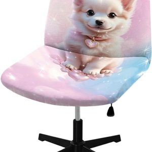 Criss Cross Chair Cover - Armless Wide Back Chair Cover,3D Printed Cute Pets Water Resistant Stretchable Slipcover for Mid Back Wide Seat Desk and Vanity Chairs Washable