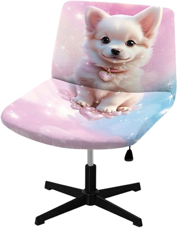 Criss Cross Chair Cover - Armless Wide Back Chair Cover,3D Printed Cute Pets Water Resistant Stretchable Slipcover for Mid Back Wide Seat Desk and Vanity Chairs Washable