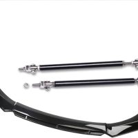 Compatible with 2009-2021 Cadi-llac CTS CTS-V Front Bumper Lip Body Kit Spoiler Splitter + Strut Rods Chin Diffuser Glossy Black - Image 2
