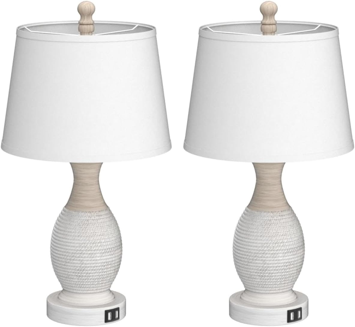 PARTPHONER Table Lamps Set of 2, Bedside Touch Lamp with USB C+A Charging Ports, Side Table Lamp with White Fabric Shade (LED Bulbs Included) - Image 2