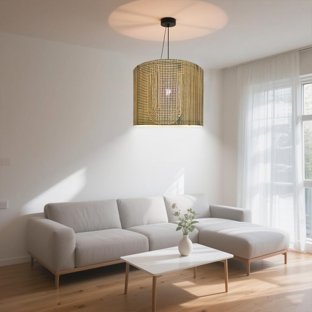 Rustic lamp Shade Bamboo with Decorative Green Geometric Figure Bucket Shaped Translucent Ideal for Living Room Bedroom Groovy Unique Easy Assemble Size 11.8 * 9.05Inch (Art Deco B) - Image 8