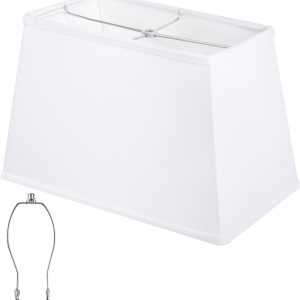 Rectangle White Lamp Shade, Square Large Linen Lamp Shades, Top 7"x12.5", Bottom 9"x15", Height 9.8", Includes 1 Harp Holder,2 Adapters, Fits Table,Floor and Wall Lamp Shades, Easy Assembly