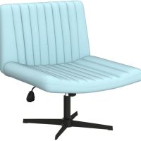 LEMBERI Fabric Padded Desk Chair No Wheels, Armless Wide Swivel Home Office Desk Chair,120°Rocking Mid Back Ergonomic Computer Task Vanity Chair for Office, Home, Make Up,Small Space, Bed Room - Image 5